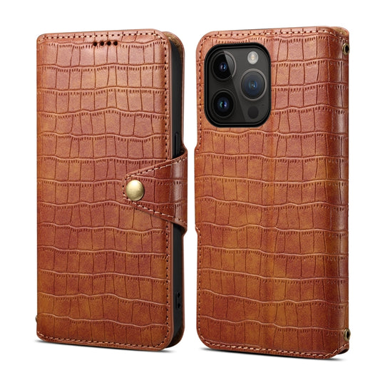 For iPhone 15 Pro Max Denior Crocodile Texture Oil Edge Leather Phone Case(Brown) - iPhone 15 Pro Max Cases by Denior | Online Shopping South Africa | PMC Jewellery | Buy Now Pay Later Mobicred