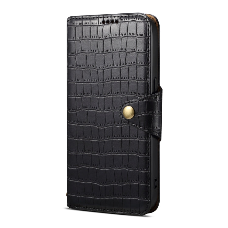 For iPhone 16 Plus Denior Crocodile Texture Oil Edge Leather Phone Case(Black) - iPhone 16 Plus Cases by Denior | Online Shopping South Africa | PMC Jewellery | Buy Now Pay Later Mobicred