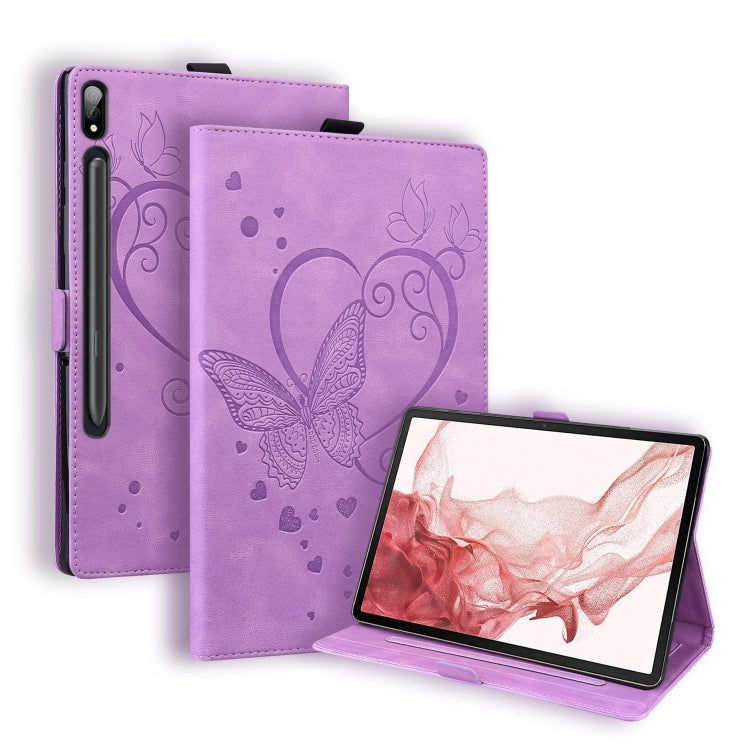 For Samsung Galaxy Tab S9 FE Love Butterfly Embossed Leather Tablet Case(Purple) - Other Galaxy Tab PC by PMC Jewellery | Online Shopping South Africa | PMC Jewellery | Buy Now Pay Later Mobicred