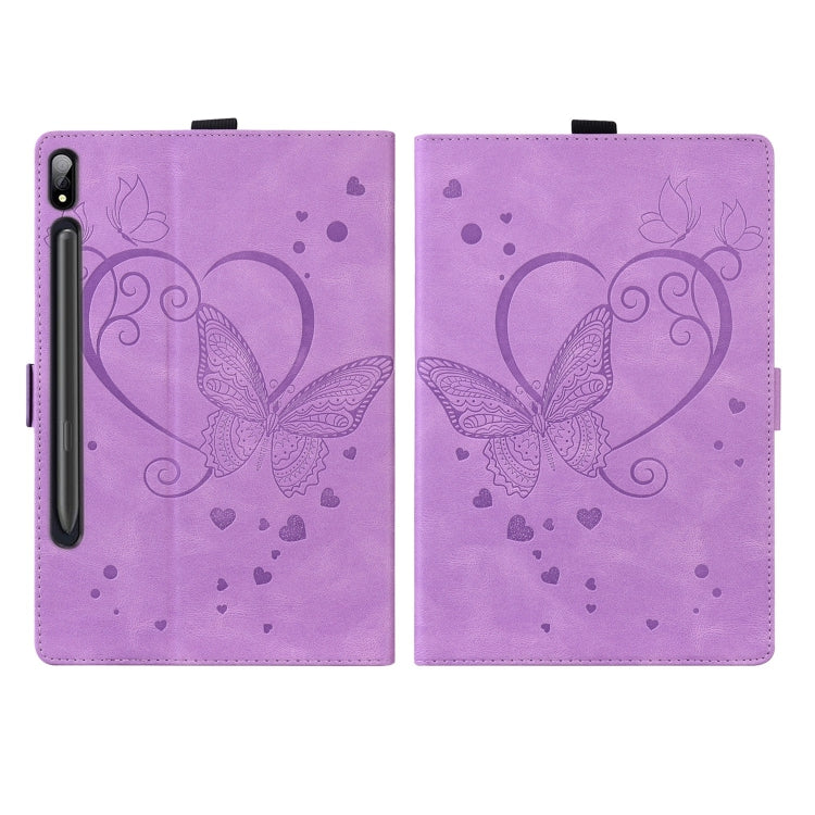 For Samsung Galaxy Tab S9 FE Love Butterfly Embossed Leather Tablet Case(Purple) - Other Galaxy Tab PC by PMC Jewellery | Online Shopping South Africa | PMC Jewellery | Buy Now Pay Later Mobicred