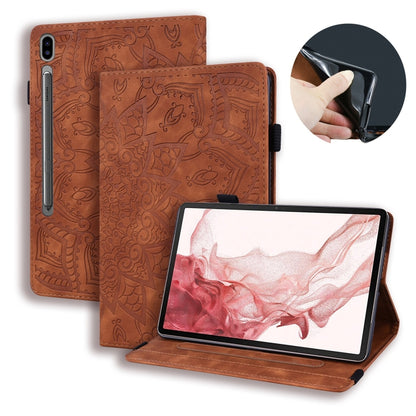 For Samsung Galaxy Tab S9 Ultra Calf Texture Embossed Leather Tablet Case(Brown) - Galaxy Tab S9 Ultra Cases by PMC Jewellery | Online Shopping South Africa | PMC Jewellery