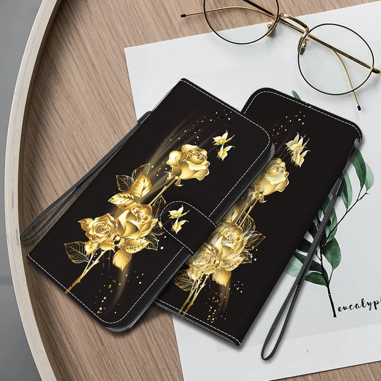 For Google Pixel 9 Crystal Texture Colored Drawing Leather Phone Case(Gold Butterfly Rose) - Google Cases by PMC TechLife | Online Shopping South Africa | PMC TechLife | Buy Now Pay Later Mobicred