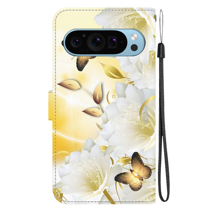 For Google Pixel 9 Crystal Texture Colored Drawing Leather Phone Case(Gold Butterfly Epiphyllum) - Google Cases by PMC Jewellery | Online Shopping South Africa | PMC Jewellery | Buy Now Pay Later Mobicred