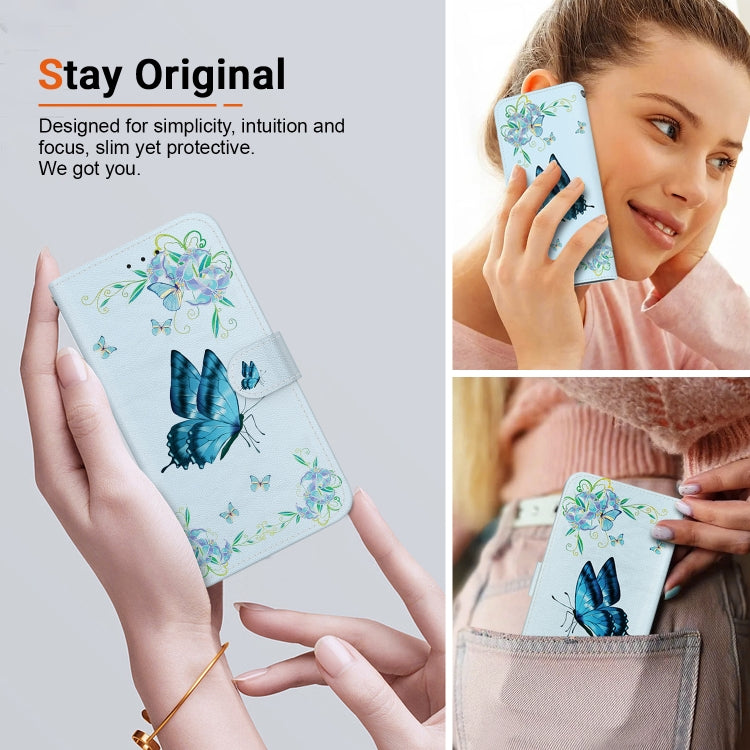 For Google Pixel 9 Crystal Texture Colored Drawing Leather Phone Case(Blue Pansies) - Google Cases by PMC Jewellery | Online Shopping South Africa | PMC Jewellery | Buy Now Pay Later Mobicred