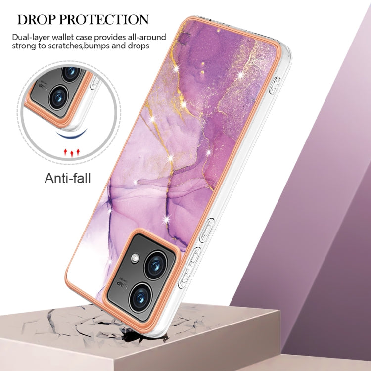 For Motorola Moto G84 Electroplating Marble Dual-side IMD Phone Case(Purple 001) - Motorola Cases by PMC Jewellery | Online Shopping South Africa | PMC Jewellery | Buy Now Pay Later Mobicred