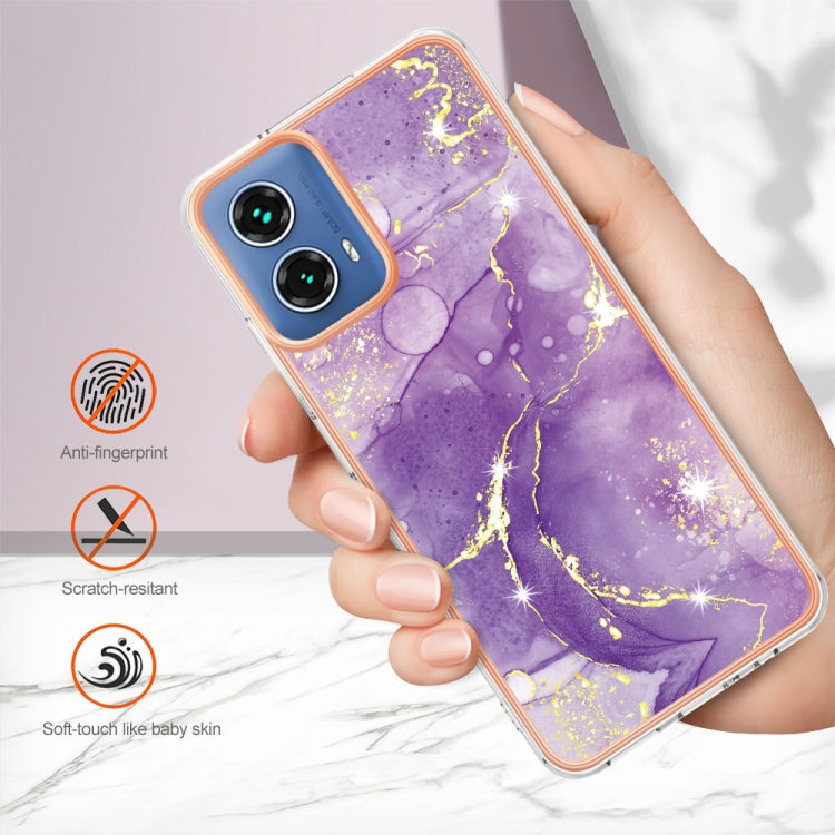 For Motorola Moto G34 Electroplating Marble Dual-side IMD Phone Case(Purple 002) - Motorola Cases by PMC Jewellery | Online Shopping South Africa | PMC Jewellery | Buy Now Pay Later Mobicred