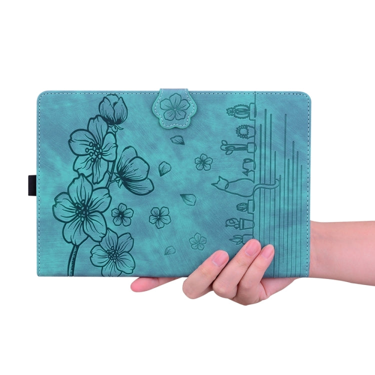 For iPad Pro 11 2024 Cartoon Sakura Cat Embossed Smart Leather Tablet Case(Green) - iPad Pro 11 2024 Cases by PMC TechLife | Online Shopping South Africa | PMC TechLife | Buy Now Pay Later Mobicred