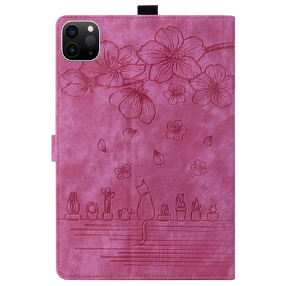 For iPad Pro 11 2024 Cartoon Sakura Cat Embossed Smart Leather Tablet Case(Rose Red) - iPad Pro 11 2024 Cases by PMC Jewellery | Online Shopping South Africa | PMC Jewellery | Buy Now Pay Later Mobicred