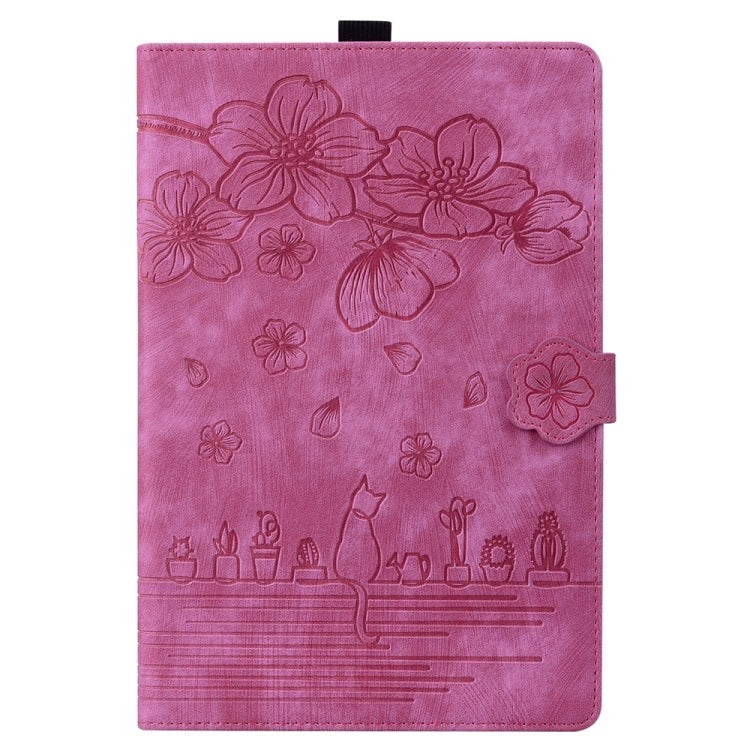 For iPad Pro 13 2024 Cartoon Sakura Cat Embossed Smart Leather Tablet Case(Rose Red) - iPad Pro 13 2024 Cases by PMC Jewellery | Online Shopping South Africa | PMC Jewellery | Buy Now Pay Later Mobicred