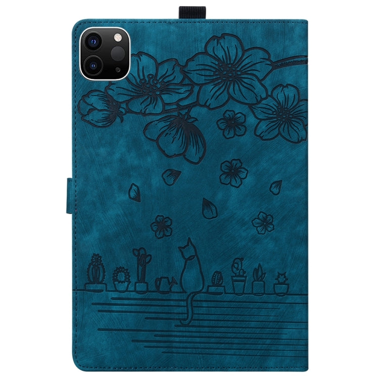 For iPad Pro 13 2024 Cartoon Sakura Cat Embossed Smart Leather Tablet Case(Blue) - iPad Pro 13 2024 Cases by PMC Jewellery | Online Shopping South Africa | PMC Jewellery | Buy Now Pay Later Mobicred