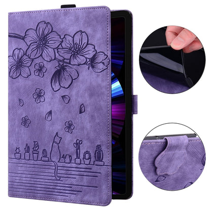 For Samsung Galaxy Tab S9 /S8 /S7 Cartoon Sakura Cat Embossed Smart Leather Tablet Case(Purple) - Galaxy Tab S9 Cases by PMC Jewellery | Online Shopping South Africa | PMC Jewellery | Buy Now Pay Later Mobicred