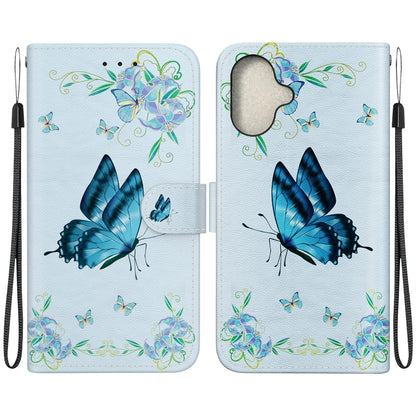 For iPhone 16 Crystal Texture Colored Drawing Leather Phone Case(Blue Pansies) - iPhone 16 Cases by PMC Jewellery | Online Shopping South Africa | PMC Jewellery | Buy Now Pay Later Mobicred