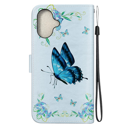 For iPhone 16 Crystal Texture Colored Drawing Leather Phone Case(Blue Pansies) - iPhone 16 Cases by PMC Jewellery | Online Shopping South Africa | PMC Jewellery | Buy Now Pay Later Mobicred