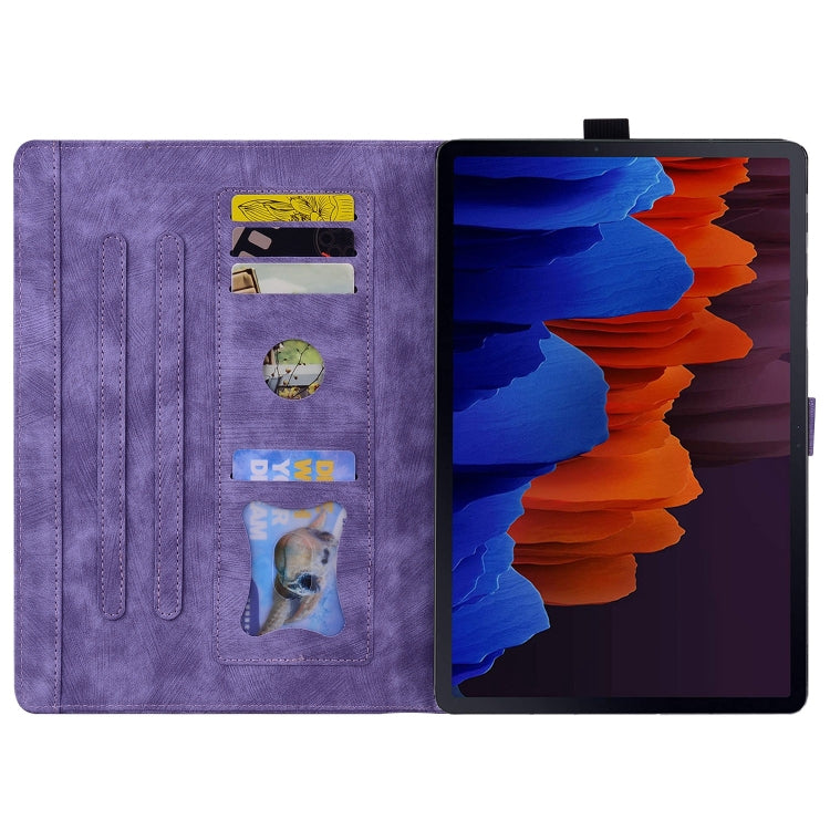 For Samsung Galaxy Tab S9 FE+ Cartoon Sakura Cat Embossed Leather Tablet Case(Purple) - Galaxy Tab S9 FE+ by PMC Jewellery | Online Shopping South Africa | PMC Jewellery | Buy Now Pay Later Mobicred