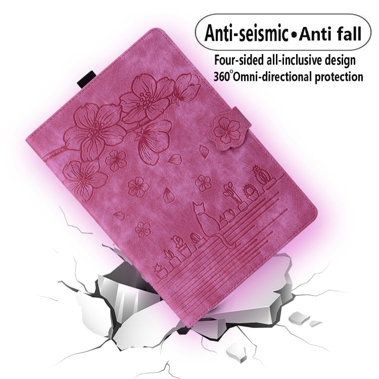 For Lenovo Tab M10 Plus 3rd Gen 2022 Cartoon Sakura Cat Embossed Leather Tablet Case(Rose Red) - Lenovo by PMC TechLife | Online Shopping South Africa | PMC TechLife | Buy Now Pay Later Mobicred