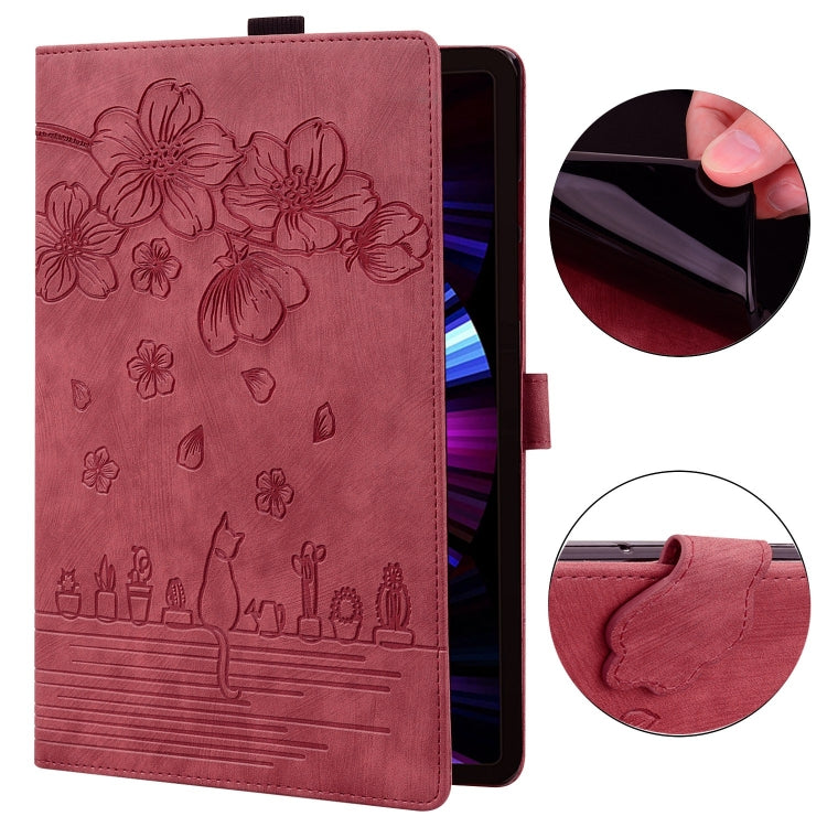 For Lenovo Tab M10 3rd Gen Cartoon Sakura Cat Embossed Leather Tablet Case(Red) - Lenovo by PMC TechLife | Online Shopping South Africa | PMC TechLife | Buy Now Pay Later Mobicred