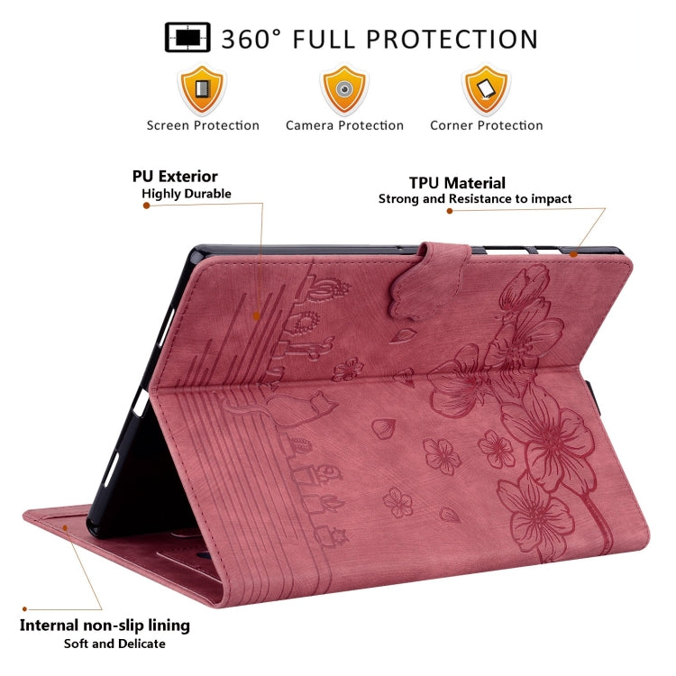 For Lenovo Tab M10 3rd Gen Cartoon Sakura Cat Embossed Leather Tablet Case(Red) - Lenovo by PMC TechLife | Online Shopping South Africa | PMC TechLife | Buy Now Pay Later Mobicred