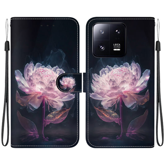 For Xiaomi 13 Pro 5G Crystal Texture Colored Drawing Leather Phone Case(Purple Peony) - 13 Pro Cases by PMC Jewellery | Online Shopping South Africa | PMC Jewellery | Buy Now Pay Later Mobicred