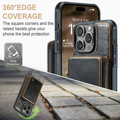 For iPhone 16 Pro JEEHOOD C22 Series Zipper Wallet Leather Phone Case with Dual Lanyard(Coffee) - iPhone 16 Pro Cases by JEEHOOD | Online Shopping South Africa | PMC Jewellery | Buy Now Pay Later Mobicred