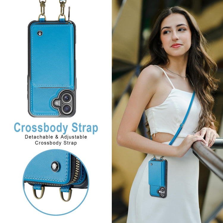 For iPhone 16 Plus JEEHOOD C22 Series Zipper Wallet Leather Phone Case with Dual Lanyard(Blue) - iPhone 16 Plus Cases by JEEHOOD | Online Shopping South Africa | PMC Jewellery | Buy Now Pay Later Mobicred