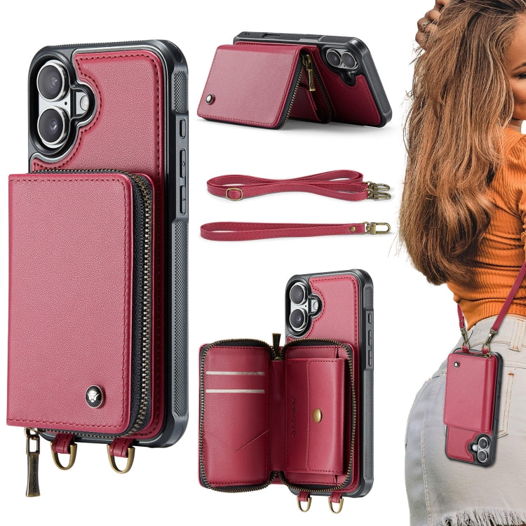 For iPhone 16 JEEHOOD C22 Series Zipper Wallet Leather Phone Case with Dual Lanyard(Red) - iPhone 16 Cases by JEEHOOD | Online Shopping South Africa | PMC Jewellery | Buy Now Pay Later Mobicred