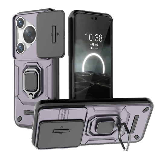 For Huawei Pura 70 Pro / Pura 70 Pro+ Sliding Camshield TPU + PC Shockproof Phone Case with Holder(Purple) - Huawei Cases by PMC Jewellery | Online Shopping South Africa | PMC Jewellery | Buy Now Pay Later Mobicred