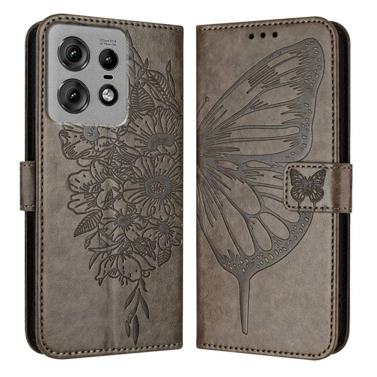 For Motorola Edge 50 Pro Embossed Butterfly Leather Phone Case(Grey) - Motorola Cases by PMC Jewellery | Online Shopping South Africa | PMC Jewellery | Buy Now Pay Later Mobicred