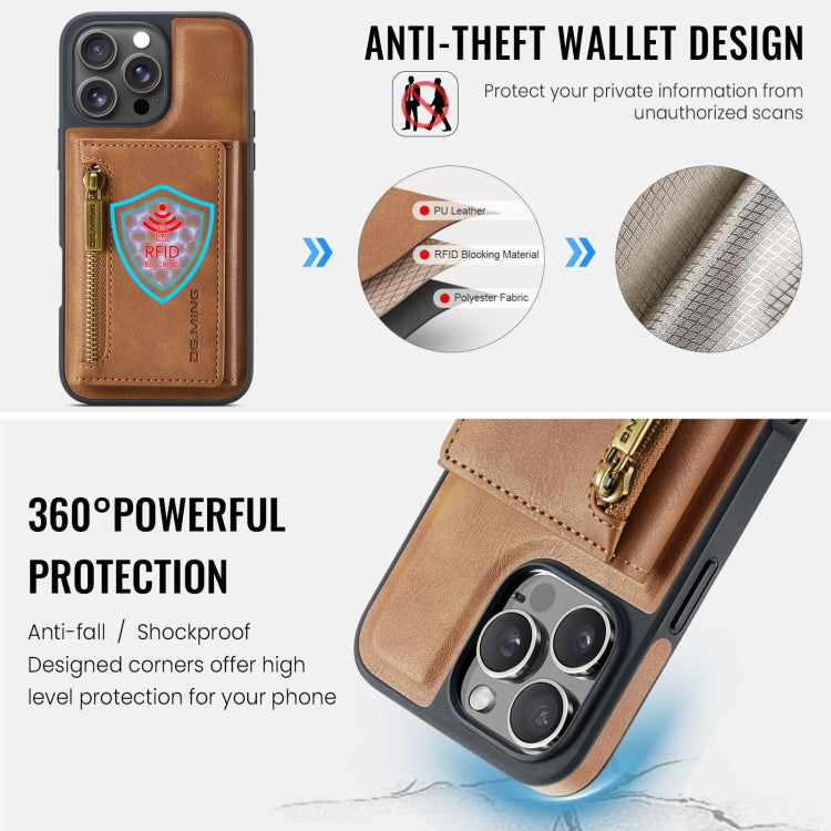 For iPhone 16 Pro Max DG.MING M5 Series Zip RFID Multi Card Detachable Leather Phone Case(Brown) - iPhone 16 Pro Max Cases by DG.MING | Online Shopping South Africa | PMC Jewellery | Buy Now Pay Later Mobicred