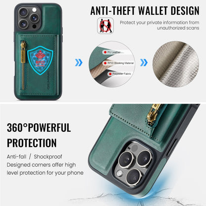 For iPhone 16 Pro DG.MING M5 Series Zip RFID Multi Card Detachable Leather Phone Case(Green) - iPhone 16 Pro Cases by DG.MING | Online Shopping South Africa | PMC Jewellery | Buy Now Pay Later Mobicred