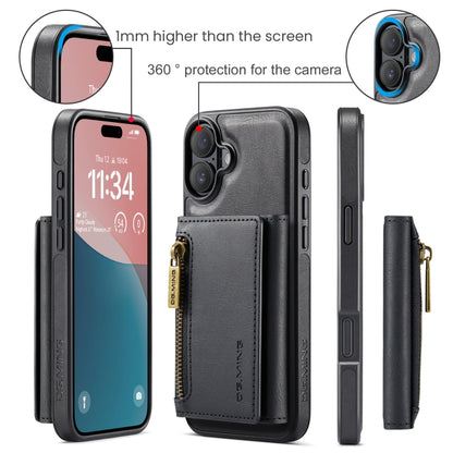 For iPhone 16 Plus DG.MING M5 Series Zip RFID Multi Card Detachable Leather Phone Case(Black) - iPhone 16 Plus Cases by DG.MING | Online Shopping South Africa | PMC Jewellery | Buy Now Pay Later Mobicred