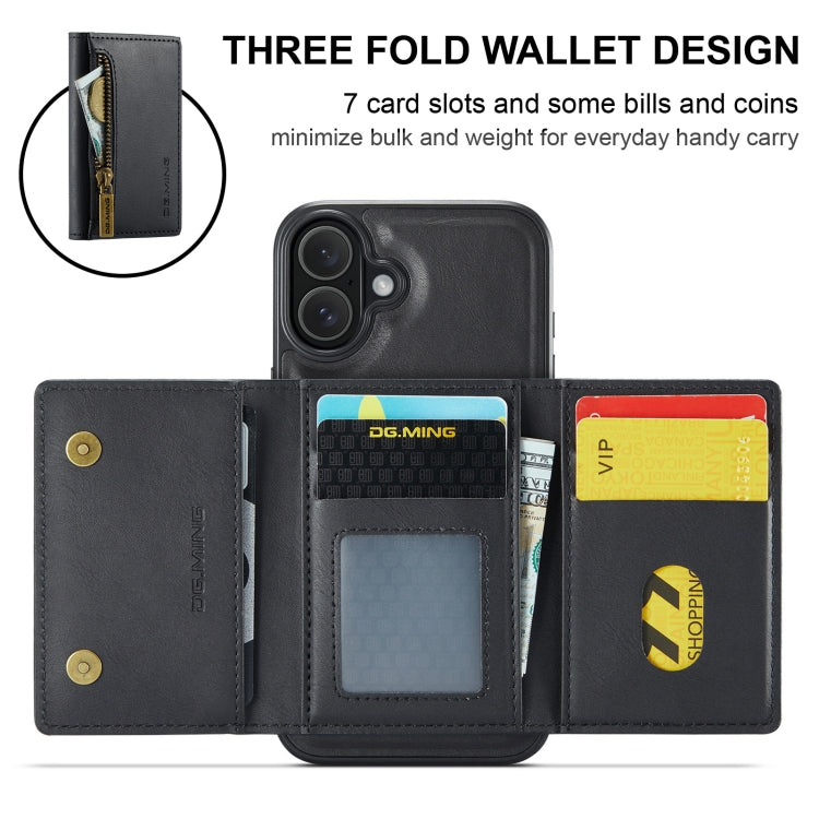 For iPhone 16 Plus DG.MING M5 Series Zip RFID Multi Card Detachable Leather Phone Case(Black) - iPhone 16 Plus Cases by DG.MING | Online Shopping South Africa | PMC Jewellery | Buy Now Pay Later Mobicred