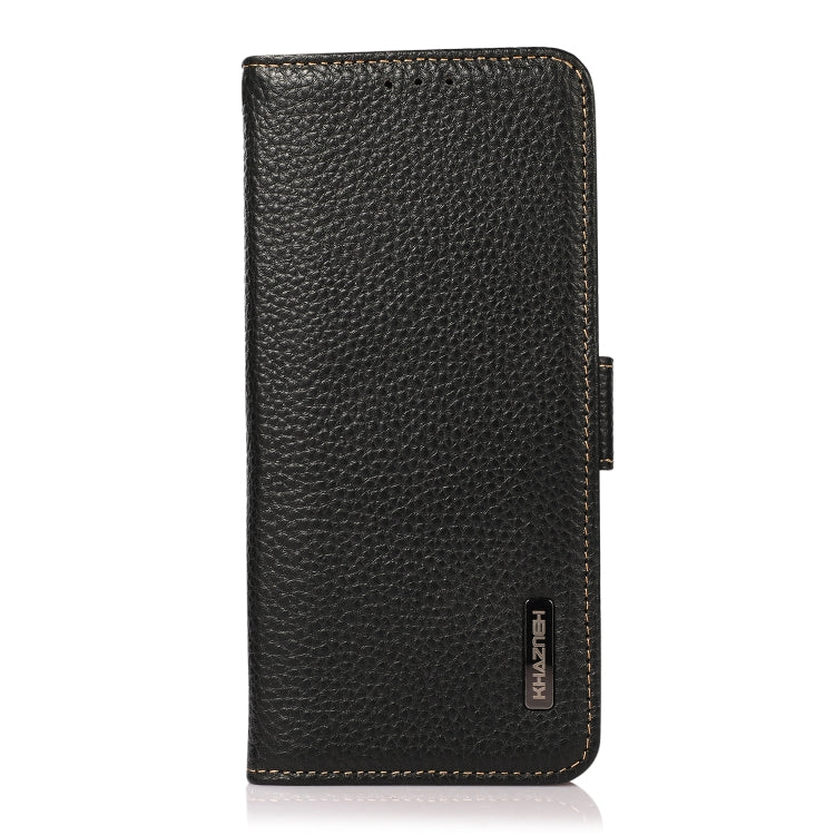 For Google Pixel 8a KHAZNEH Side-Magnetic Litchi Genuine Leather RFID Phone Case(Black) - Google Cases by PMC TechLife | Online Shopping South Africa | PMC TechLife | Buy Now Pay Later Mobicred