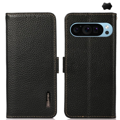 For Google Pixel 9 KHAZNEH Side-Magnetic Litchi Genuine Leather RFID Phone Case(Black) - Google Cases by PMC Jewellery | Online Shopping South Africa | PMC Jewellery | Buy Now Pay Later Mobicred