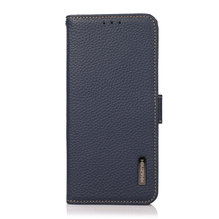 For Google Pixel 9a KHAZNEH Side-Magnetic Litchi Genuine Leather RFID Phone Case(Blue) - Google Cases by PMC TechLife | Online Shopping South Africa | PMC TechLife | Buy Now Pay Later Mobicred