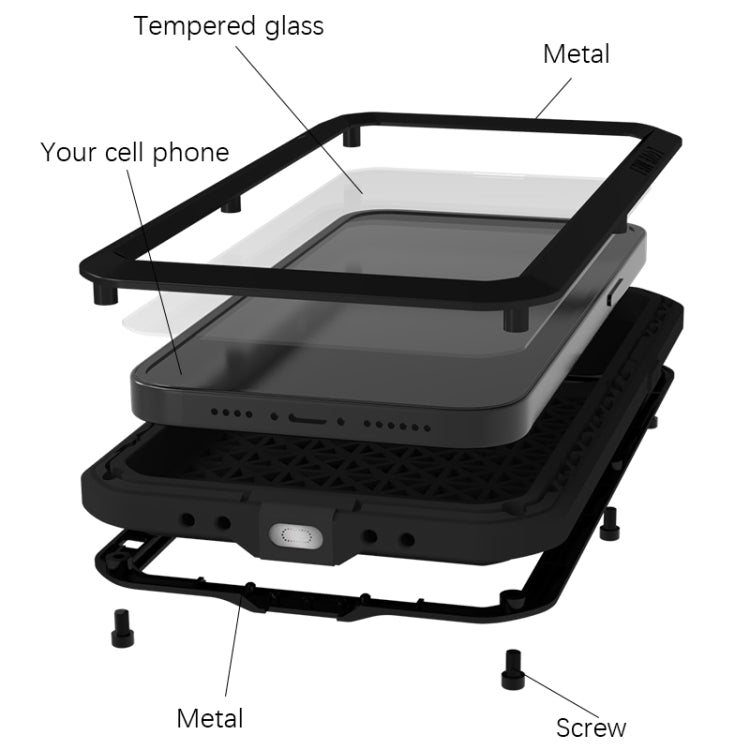 For iPhone 15 Pro LOVE MEI Metal Shockproof Life Waterproof Dustproof Phone Case(Black) - iPhone 15 Pro Cases by LOVE MEI | Online Shopping South Africa | PMC TechLife | Buy Now Pay Later Mobicred
