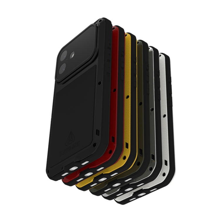 For iPhone 16 LOVE MEI Metal Shockproof Life Waterproof Dustproof Phone Case(Black) - free shipping - PMC Jewellery - Order now!