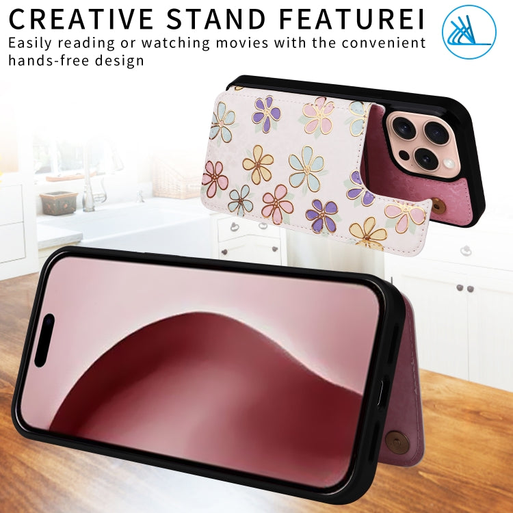 For iPhone 16 Pro Printed Double Buckle RFID Anti-theft Phone Case(Blossoming Flowers) - iPhone 16 Pro Cases by PMC TechLife | Online Shopping South Africa | PMC TechLife | Buy Now Pay Later Mobicred
