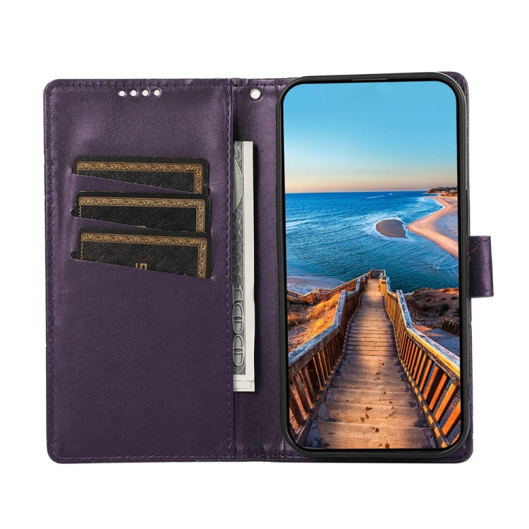 For iPhone 16e PU Genuine Leather Texture Embossed Line Phone Case(Purple) - iPhone 16e Cases by PMC TechLife | Online Shopping South Africa | PMC TechLife | Buy Now Pay Later Mobicred