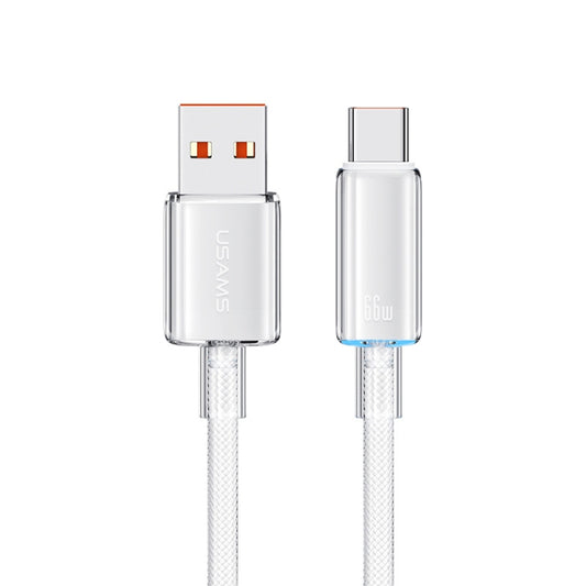 USAMS USB To Type-C 6A Aluminum Alloy Clear LED Fast Charge Data Cable, Length: 1.2m(White) - Multifunction Cable by USAMS | Online Shopping South Africa | PMC Jewellery | Buy Now Pay Later Mobicred