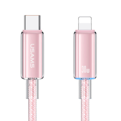 USAMS Type-C To 8 Pin Aluminum Alloy Clear LED 30W PD Fast Charge Data Cable, Length:1.2m(Pink) - 2 in 1 Cable by USAMS | Online Shopping South Africa | PMC Jewellery | Buy Now Pay Later Mobicred