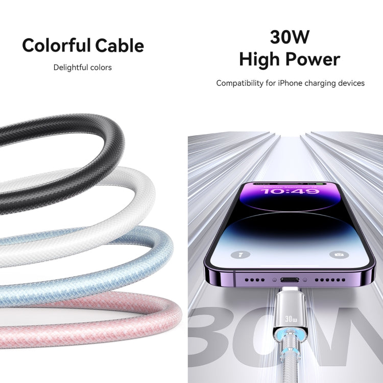 USAMS Type-C To 8 Pin Aluminum Alloy Clear LED 30W PD Fast Charge Data Cable, Length:1.2m(Pink) - 2 in 1 Cable by USAMS | Online Shopping South Africa | PMC Jewellery | Buy Now Pay Later Mobicred