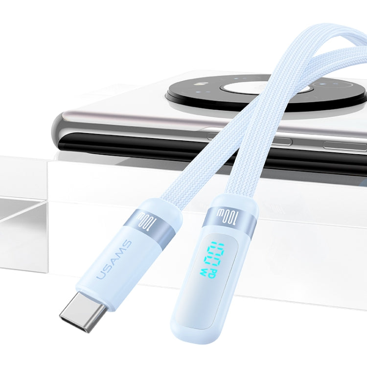 USAMS US-SJ653 PD 100W USB-C/Type-C to USB-C/Type-C Aluminum Alloy Digital Display Fast Charging Elbow Data Cable, Length: 1.2m(Blue) - USB-C & Type-C Cable by USAMS | Online Shopping South Africa | PMC Jewellery | Buy Now Pay Later Mobicred