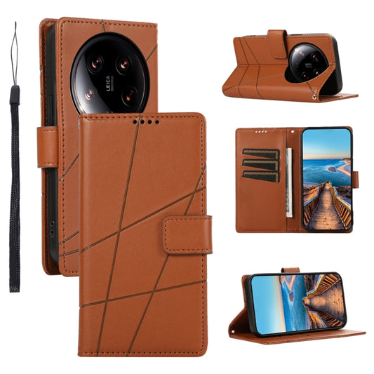 For Xiaomi 14 Ultra PU Genuine Leather Texture Embossed Line Phone Case(Brown) - 14 Ultra Cases by PMC Jewellery | Online Shopping South Africa | PMC Jewellery | Buy Now Pay Later Mobicred