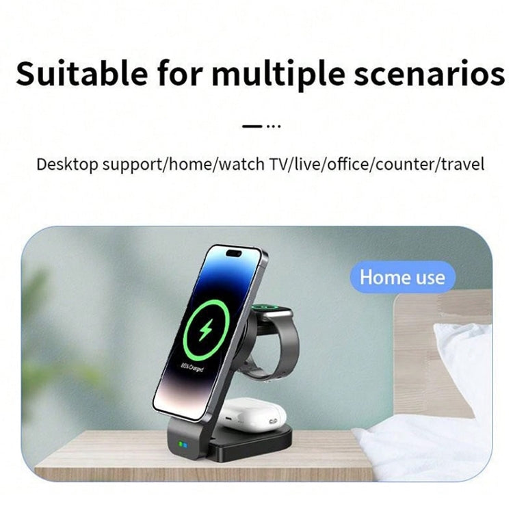 B-23 3 in 1 Foldable Magnetic Wireless Charger Phone Holder, Plug:US Plug(White) - Wireless Charger by PMC TechLife | Online Shopping South Africa | PMC TechLife