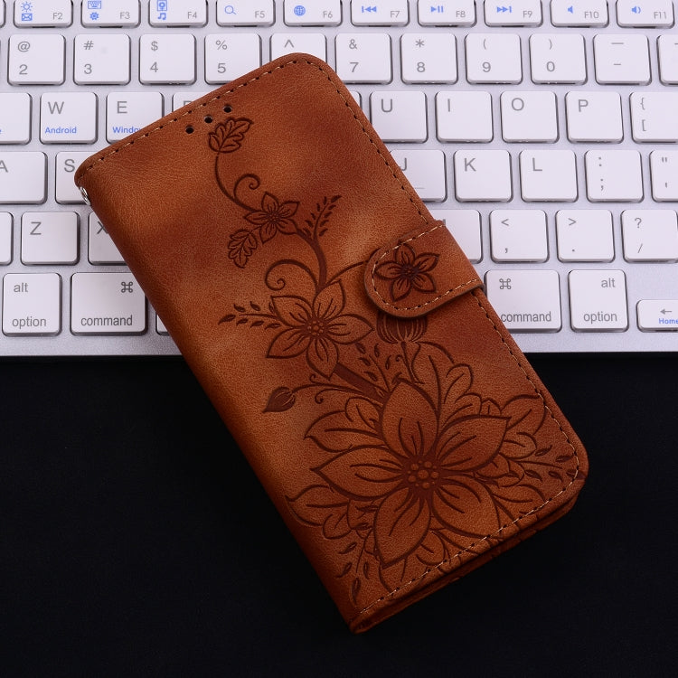 For Honor Magic6 Pro Lily Embossed Leather Phone Case(Brown) - Honor Cases by PMC Jewellery | Online Shopping South Africa | PMC Jewellery | Buy Now Pay Later Mobicred