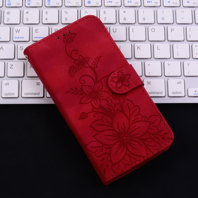 For Honor Magic6 Pro Lily Embossed Leather Phone Case(Red) - Honor Cases by PMC Jewellery | Online Shopping South Africa | PMC Jewellery | Buy Now Pay Later Mobicred