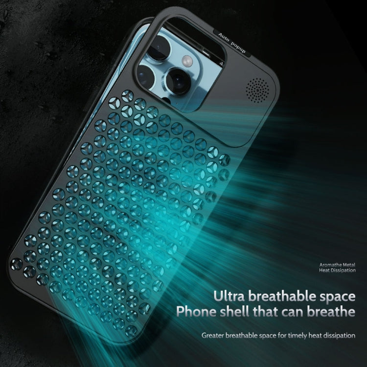 For iPhone 15 R-JUST RJ58 Aromatherapy Metal Cooling Phone Case(Black) - iPhone 15 Cases by R-JUST | Online Shopping South Africa | PMC Jewellery