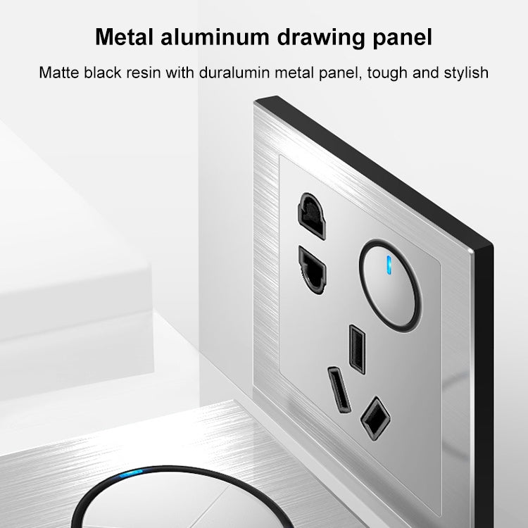 86mm Gray Aluminum Wire Drawing LED Switch Panel, Style:Dual Computer Socket - Switch by PMC Jewellery | Online Shopping South Africa | PMC Jewellery | Buy Now Pay Later Mobicred