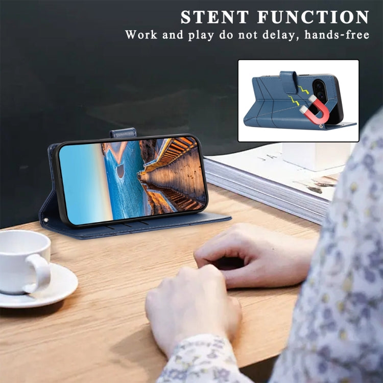 For Google Pixel 9 Pro PU Genuine Leather Texture Embossed Line Phone Case(Blue) - free shipping - PMC TechLife - Order now!