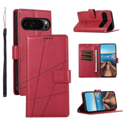 For Google Pixel 9 Pro PU Genuine Leather Texture Embossed Line Phone Case(Red) - Google Cases by PMC Jewellery | Online Shopping South Africa | PMC Jewellery | Buy Now Pay Later Mobicred